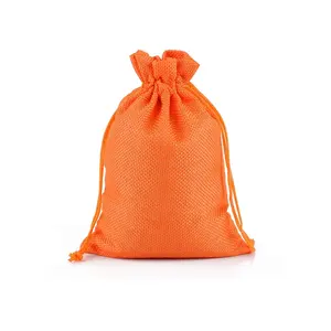 7cm x 9cm 중국 작은 MOQ 오렌지 황마 리넨 drawstring 가방 tock 선물 포장