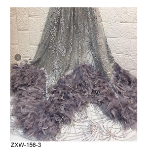 Tessuto romantico elegante e moderno da sposa 3D con piume di pizzo tessuto con paillettes - Product Image 4