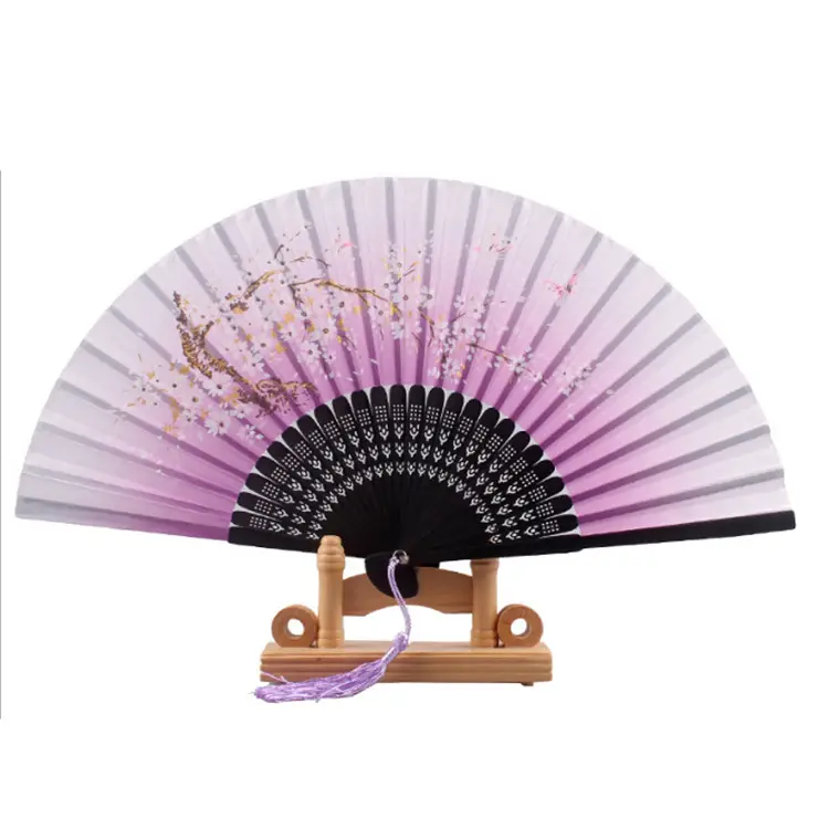 High quality decorative hand fan wedding paper fan branding wooden hand folding bamboo fan