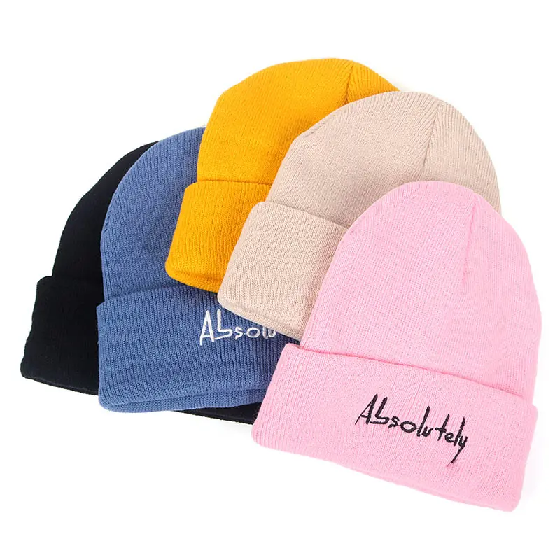 Wholesale Winter Beanie Unisex Plain Set Head Cap Bonnets Letters Embroidered Street Hip Hop Knitted Hat