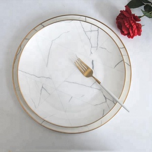 10.5 pouce de mariage en céramique <span class=keywords><strong>marbre</strong></span> <span class=keywords><strong>service</strong></span> plaque avec or jante - Product Image 6