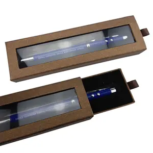Caixa de presente rígida de gaveta personalizada com janela de espuma e pvc para caneta