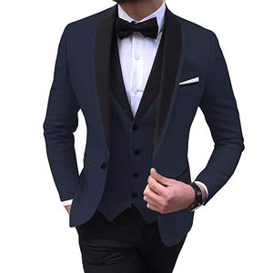 Costume homme formel 3 pièces coupe classique revers châle uni pour bal de promo et mariage (Blazer+Gilet+Pantalon) <span class=keywords><strong>2019</strong></span> - Product Image 2