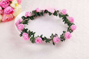 Corona <span class=keywords><strong>de</strong></span> <span class=keywords><strong>Flores</strong></span> <span class=keywords><strong>para</strong></span> el Cabello en Oferta, Rosas con Hojas y Malla, Decoración <span class=keywords><strong>de</strong></span> <span class=keywords><strong>Boda</strong></span>, Corona Floral <span class=keywords><strong>para</strong></span> <span class=keywords><strong>Niñas</strong></span> - Product Image 2