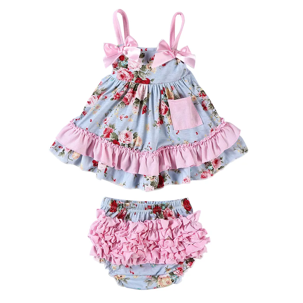 Factory directly 3-10years summer newborn kids clothing baby girl clothes set