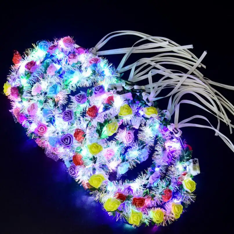 Free shipping MOQ 50 Party Hair Accessories Flower Crown Flashing Summer Promotion Gift LED Hairbands Decorative Flower Wreath