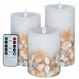 wholesale home decoration battery operated 5 inch flameless real wax seashell candle