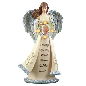 Vilead — Figurine d'ange en résine éclairée, avec cadre d'images en forme de cœur, vente en gros