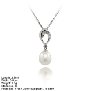 925スターリングシルバーピュアシンプルフレッシュウォーターラウンドシルバーパールリーフペンダントパールネックレス - Product Image 6