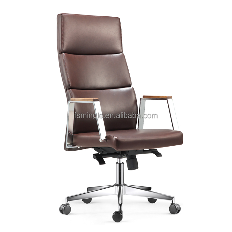 Высокая спинка кожаный стул руководителя с металлическим деревянным подлокотником