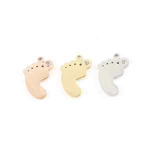<span class=keywords><strong>Pendentif</strong></span> artisanal poli pour les pieds de bébé, fait à la main, avec strass, en acier inoxydable, 1 pièce, 21.5x15mm - Product Image 5