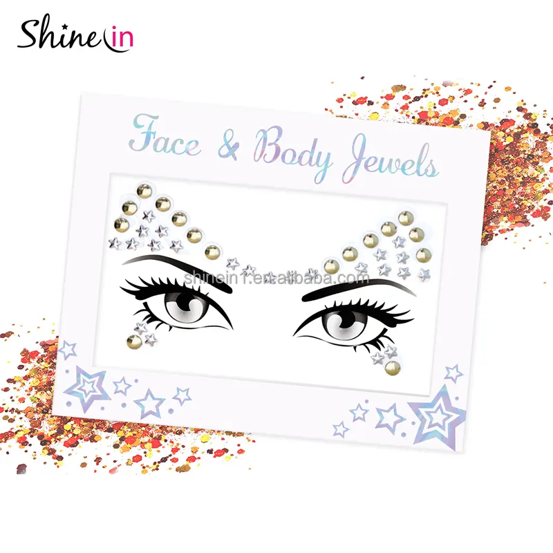 Shinein benzersiz tasarım göz yüz mücevher Sticker özel geçici dövme yıldız taklidi yüz çıkartmalar