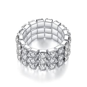 925 Silver Plating Rhinestone Single Line <strong>Stretch</strong> Wedding <strong>Ring</strong> for Women - Product Image 3