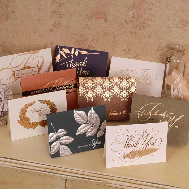 Cartes de remerciement en feuille d'or avec enveloppes, carte de vœux personnalisée de haute qualité