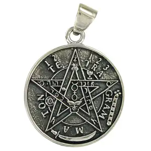 Pingente de prata tibetana em tetragrammaton, pingente de pentagrapagem pagão para homens