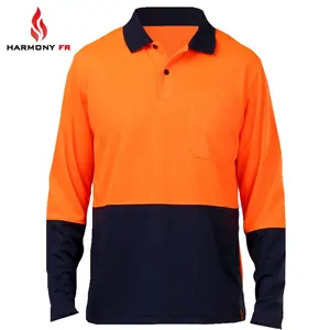 Modacrylic Cotton Inherent FR Knitted Polo Safety Fireproof Shirt For Welding Workwear