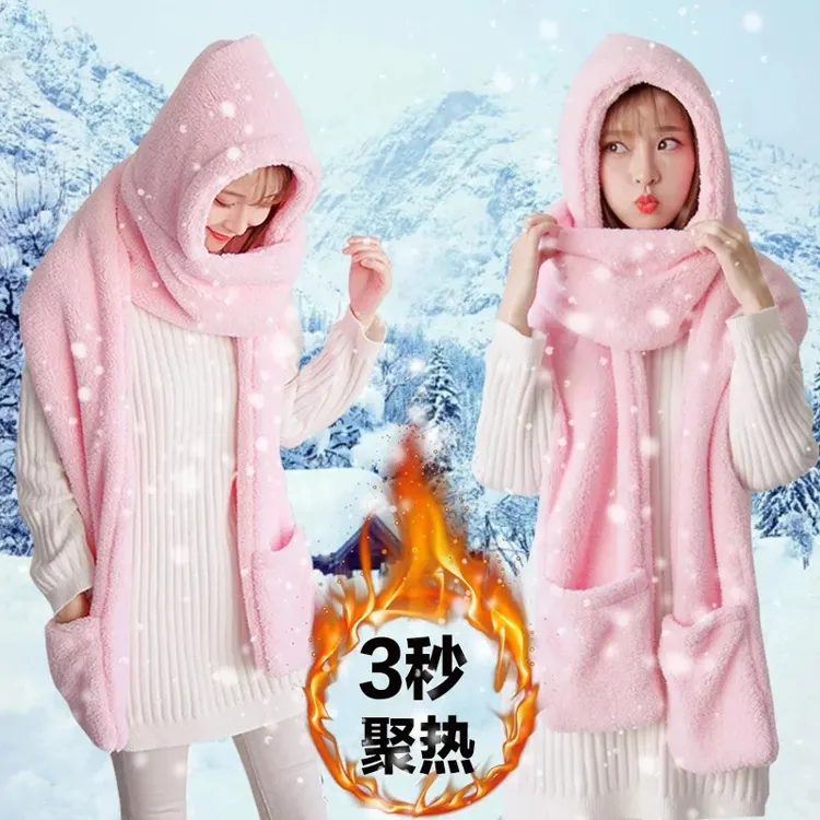 Hohe Qualität Polar Fleece Plüsch Winter Hut Schal Handschuh Set Für Erwachsene Mode Schal