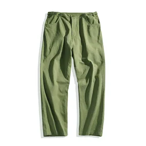 New High quality Mens Summer Casual cargo Pants loose fit Natural Cotton Linen Trousers Elastic Waist Straight leg Man's jogger