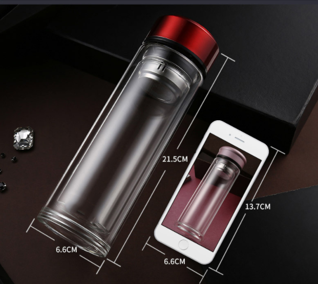 Double Wall Glass Water Bottle Borosilicate Glass Portable Sport Drinking Bottle