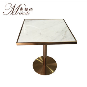 Mesa de Comedor Moderna de Acero Inoxidable Dorado con Cubierta de Mármol Cuadrada para Cafetería - Product Image 1