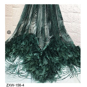 Tessuto romantico elegante e moderno da sposa 3D con piume di pizzo tessuto con paillettes - Product Image 5