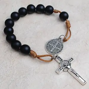 10mm Black Color Glass Beads Pocket Rosary