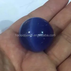 no hole 30mm blue tumbled cat eye beads natural gemstone ball big cat eye stone beads play in hands
