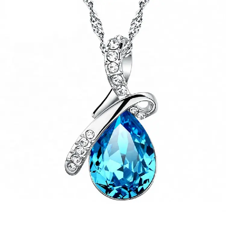 Tranen Van Engelen Blauw Kristal Ketting Ketting Hoge Kwaliteit Zilveren Sieraden Ketting Gemaakt Van Yiwu