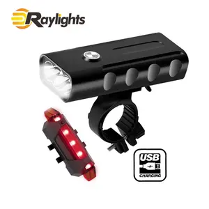 USB Rechargeable Bike Lights Set 3000LM Bicycle Headlight Front Light and Rear Back Tail Light