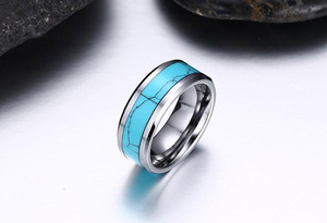 Alianzas de Boda de Tungsteno de la manera Anillos de Tungsteno Anillo Embutido de la Turquesa Joyería - Product Image 6