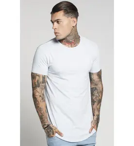 Camiseta lisa con dobladillo curvo para hombre, camisa de manga corta con cuello redondo, personalizada, de LICRA/algodón, impresión personalizada O bordado