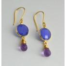 Pendientes de bisel de piedras preciosas de cuarzo Calcedonia azul y amatista en plata 92,5 strling-oro vermeil - Product Image 1