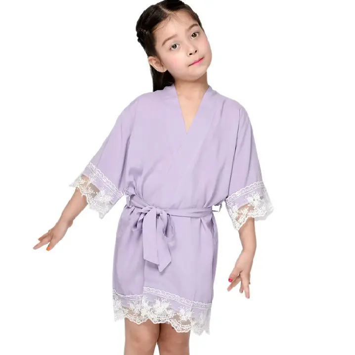 Dei bambini del Cotone Kimono della ragazza Camicia Da Notte con Bordo In Pizzo