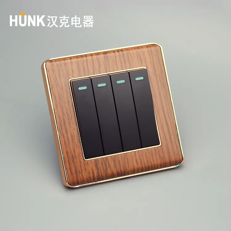 電気用品木製カラーステンレス鋼素材丸プッシュボタン4ギャング2ウェイスイッチ