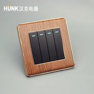 electrical supplies Wooden colour Stainless steel material round push button four gang 2 way switch