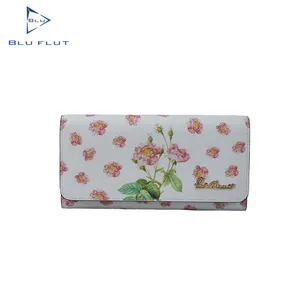 Dompet Kecil Kulit Grain Penuh Desain Kustom MOQ Rendah untuk Wanita Dompet Tangan Wanita Motif Bunga Dompet Fashion Wanita