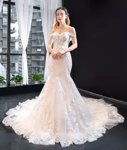 Jancember rsm66871 vestido de noiva, estilo boho, vintage, sereia, ombro fora, design 2019, feito na china