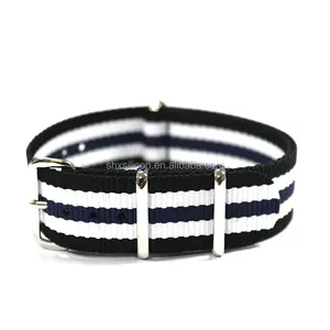 SHX Black White Black One Piece Changeable Nylon Watch Strap Band nylon watch strap band zulu