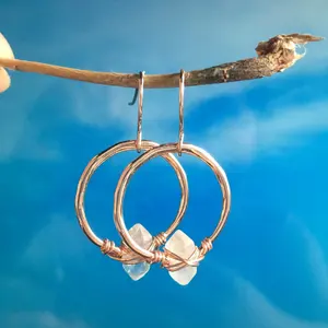 Herkimer Diamond Hoop Earrings Gold Petite Quartz Rose Gold