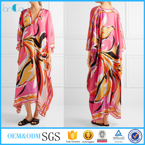 2017 Recién llegado de floral vestidos de tres cuartos de <span class=keywords><strong>la</strong></span> manga v-cuello vestido caftán - Product Image 1