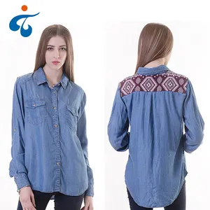 Camicetta professionale bella blu traspirante di alta qualità Demin <span class=keywords><strong>camicia</strong></span> di <span class=keywords><strong>jeans</strong></span> da <span class=keywords><strong>donna</strong></span> - Product Image 1