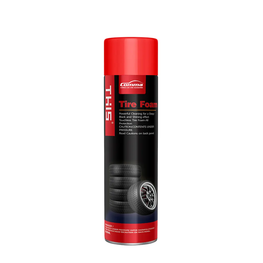 Spray de silicone brilhante para pneu, limpador de espuma preto