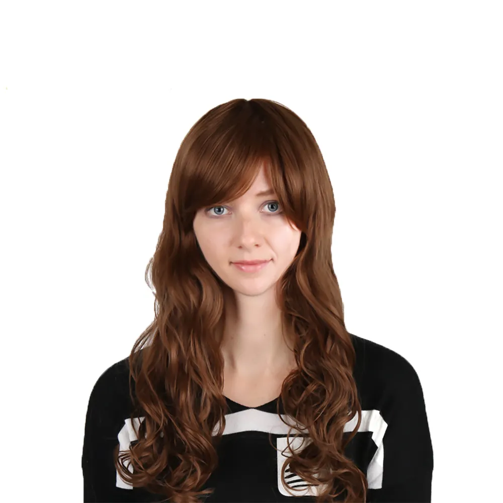 high quality long brown curly hair fashion synthetic woman's wig