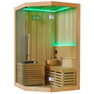 Hotel Sala de sauna de madera maciza Repuestos gratuitos Puerta de vidrio templado Panel de control de computadora tradicional, con ventanas de popa 6mm