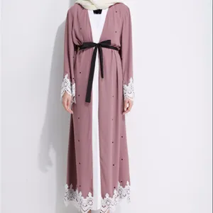 2018 New kaftan dubai pink lace Abaya in Dubai muslim kimono