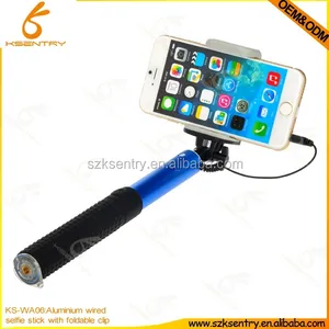 Alta calidad de aluminio de la aleación del doblez con cable de mini monopie selfie stick para el smartphone