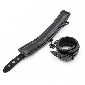 Menottes, attaches de cheville et collier en cuir de vache noir véritable, éponge de mouton, BDSM, <span class=keywords><strong>esclave</strong></span> sexy, fétiche, bondage, haute qualité - Product Image 5