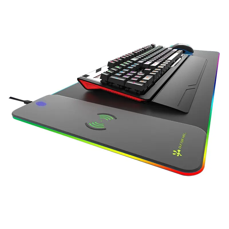 Alas Keyboard Pengisian Daya Nirkabel 5W 10W, Alas Mouse Gaming Lampu LED RGB dengan Pengisi Daya Nirkabel