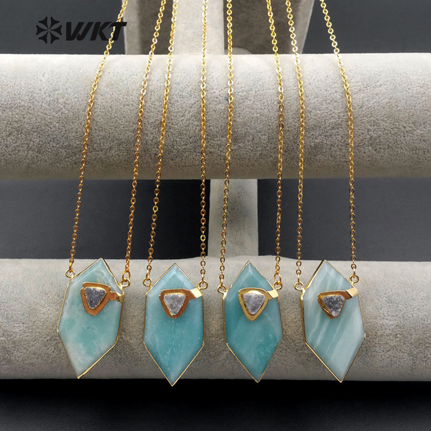 WT-N1067 WKT New Fashion Wholesale Popular Druzy Quartz Jewelry Unique  Design Natural Amazonite Necklace
