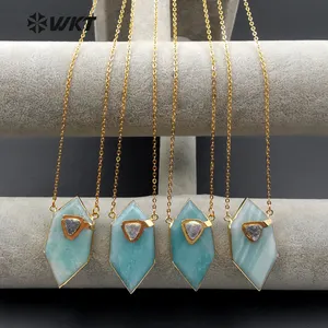 WT-N1067 WKT New Fashion Wholesale Popular Druzy Quartz Jewelry Unique Design Natural Amazonite Necklace